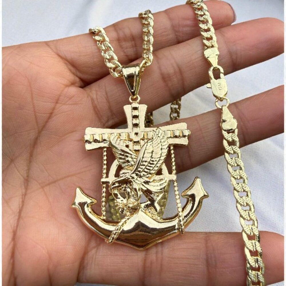 Anchor Eagle Pendant Upgraded Cuban Necklace 14K Gold Plated Luxury Hip Hop